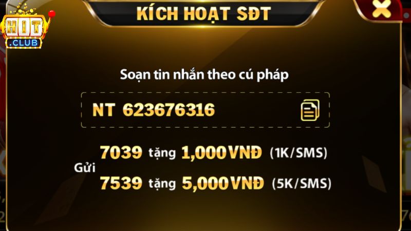Kích hoạt số điện thoại để nhận tiền cược miễn phí